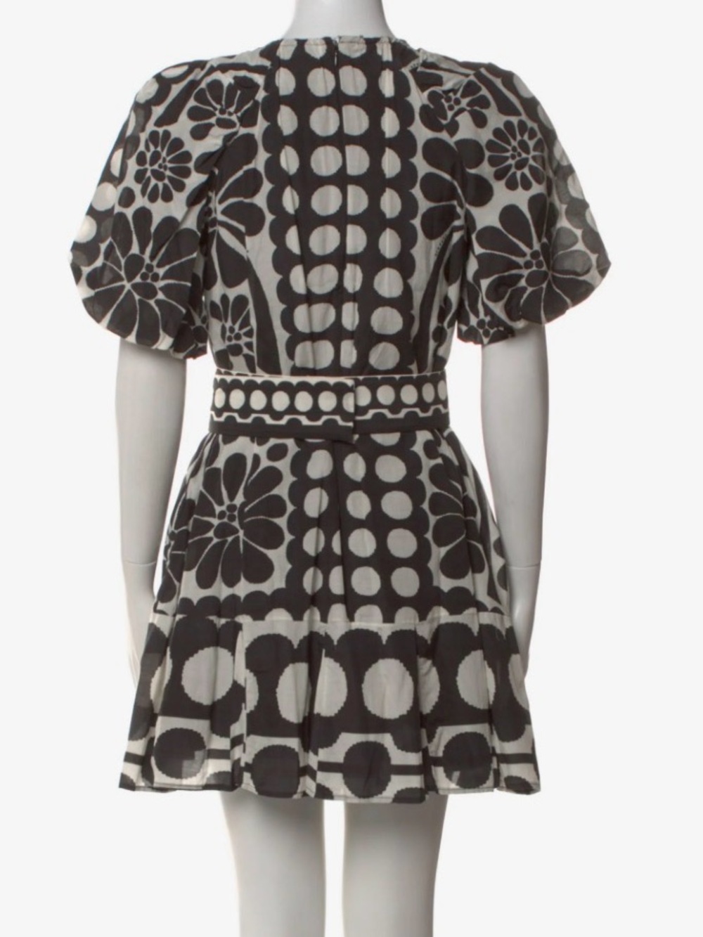 Farm Rio Black & White Puff-Sleeve Floral Dot Dress - Picture 2 of 3